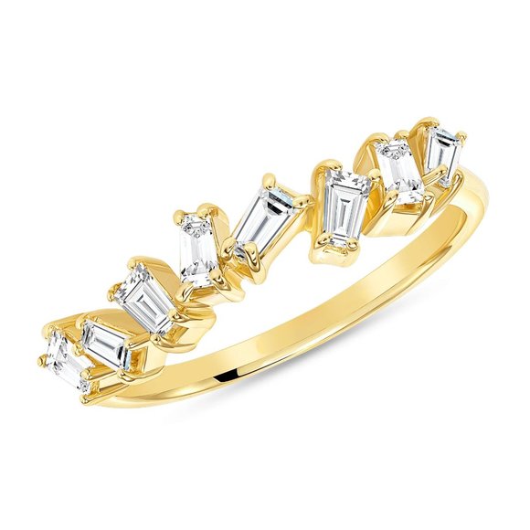 Baguette Diamond Scatter 14K (or 18k upon request) Stackable Band Ring - Picture 1 of 3